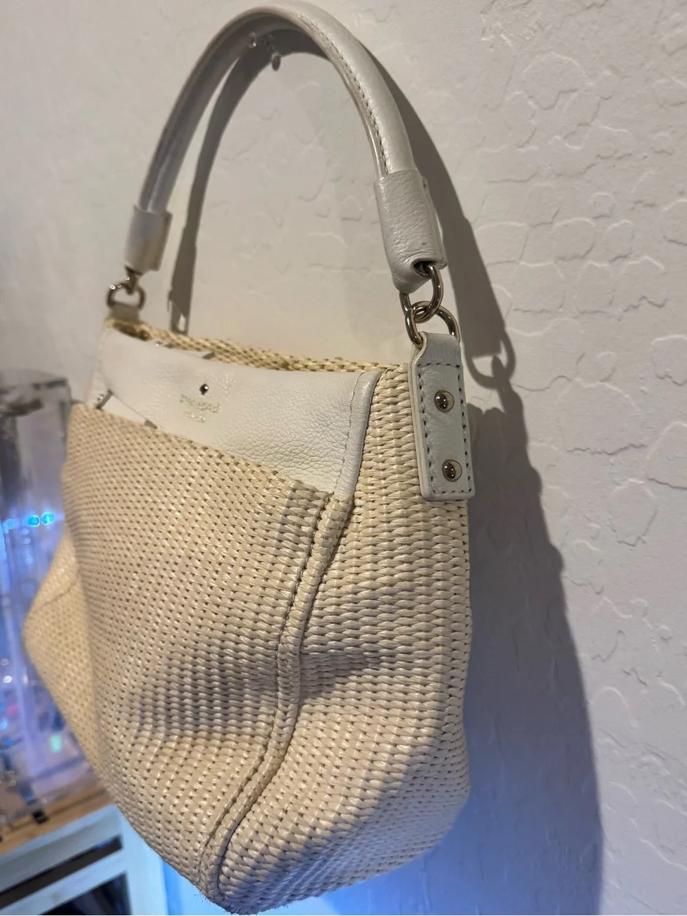 Kate Spade Cream Cobble Hill Straw and White Leather Handbag - Great condition!